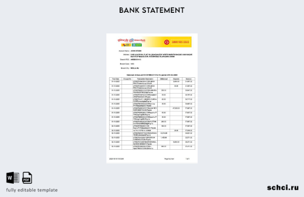 цифровая загрузка India Union Bank of India выписка по счету слово шаблон